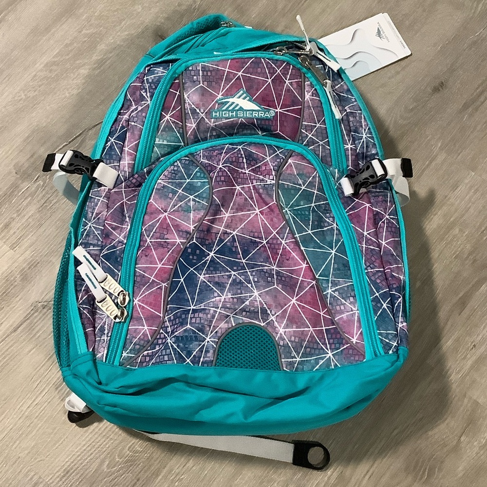 High Sierra Teal and Purple swerve Geometric Backpack